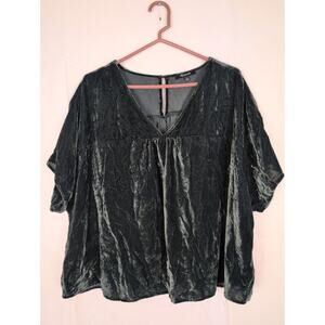 Madewell forest green velvet vneck top Size XL Whimsigoth Boho Dark Fairy Retro